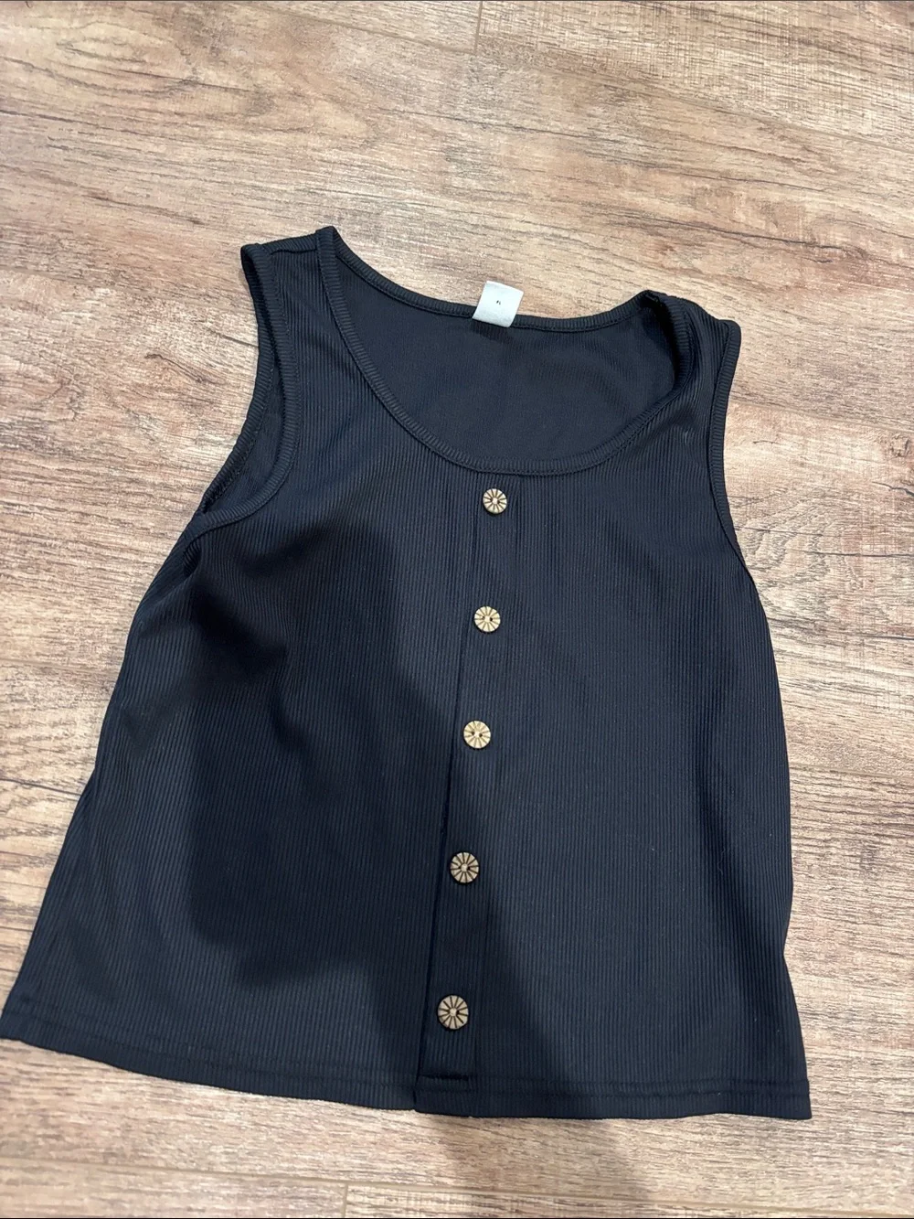 SHEIN Black Ribbed Tank with Decorative Buttons